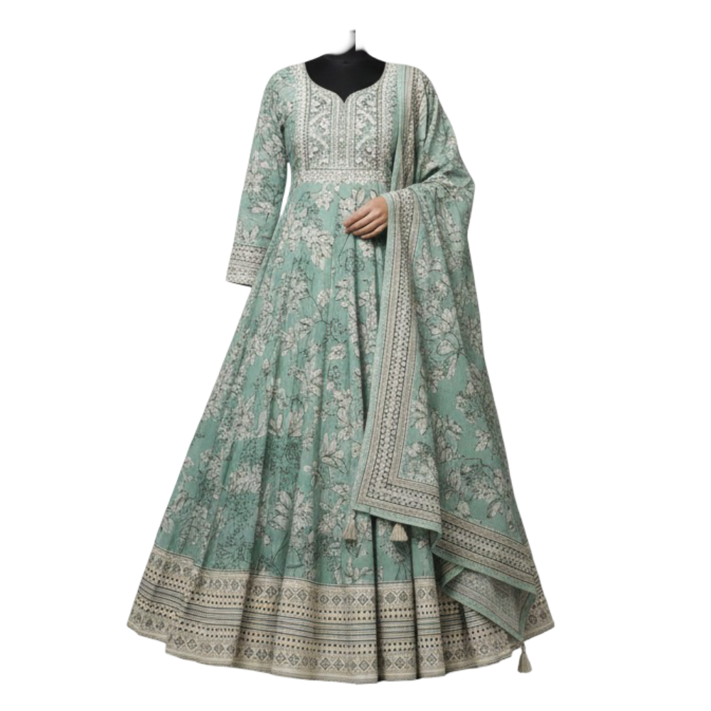 🌿 Premium Floral Anarkali with Dupatta – Elegance That Flows With Every Step