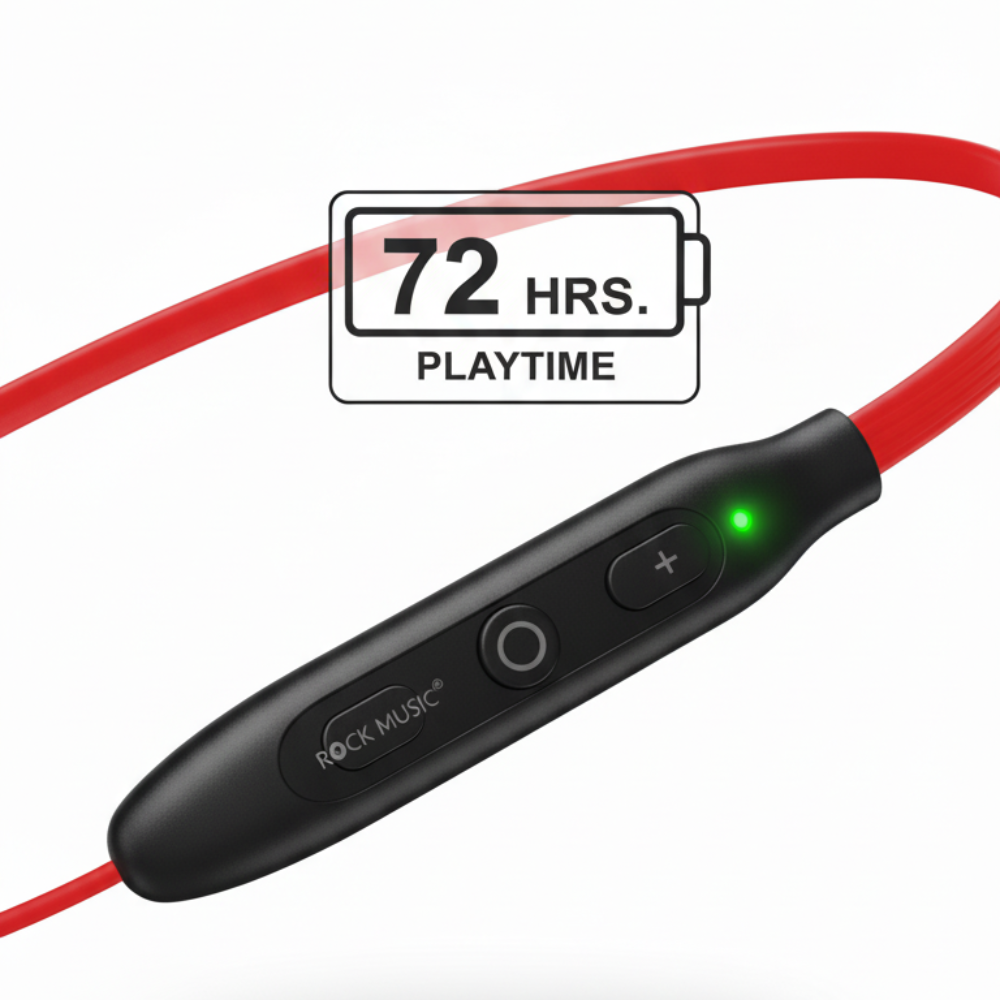 ROCK MUSIC WANTED Wireless Neckband – Deep Bass, Long Playtime & Comfortable Fit