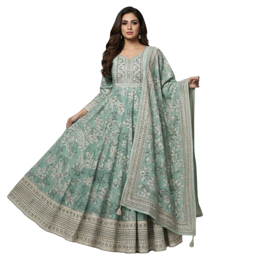 🌿 Premium Floral Anarkali with Dupatta – Elegance That Flows With Every Step