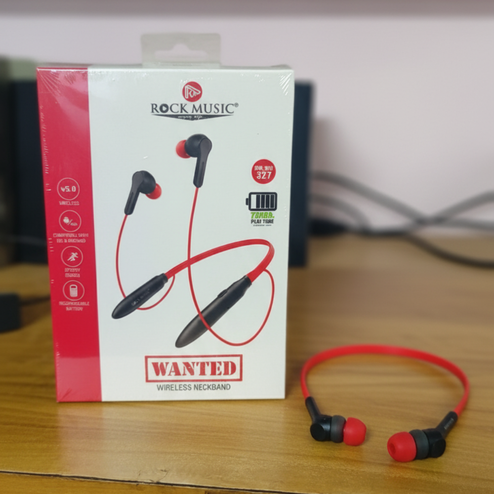 ROCK MUSIC WANTED Wireless Neckband – Deep Bass, Long Playtime & Comfortable Fit